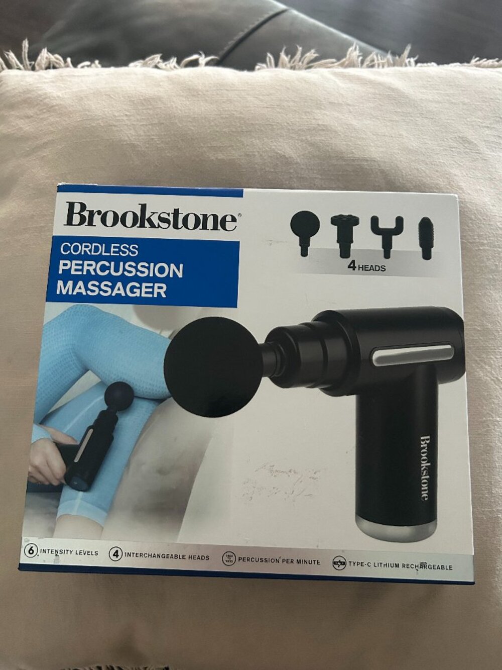 Brookstone Cordless Percussion Massager - 4 Interchangeable Heads - Open Box